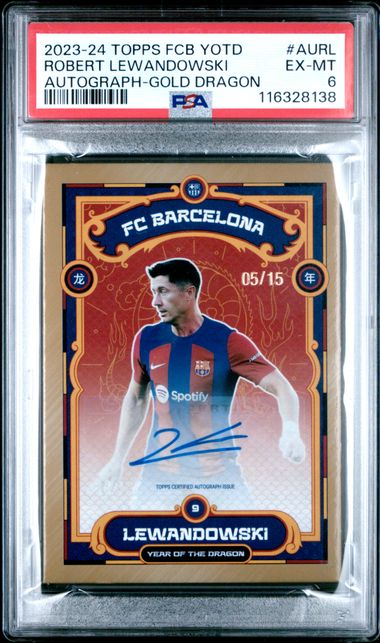 PSA 6 - Lewandowski Topps FCB YOTD Auto Gold Dragon /15 - Football