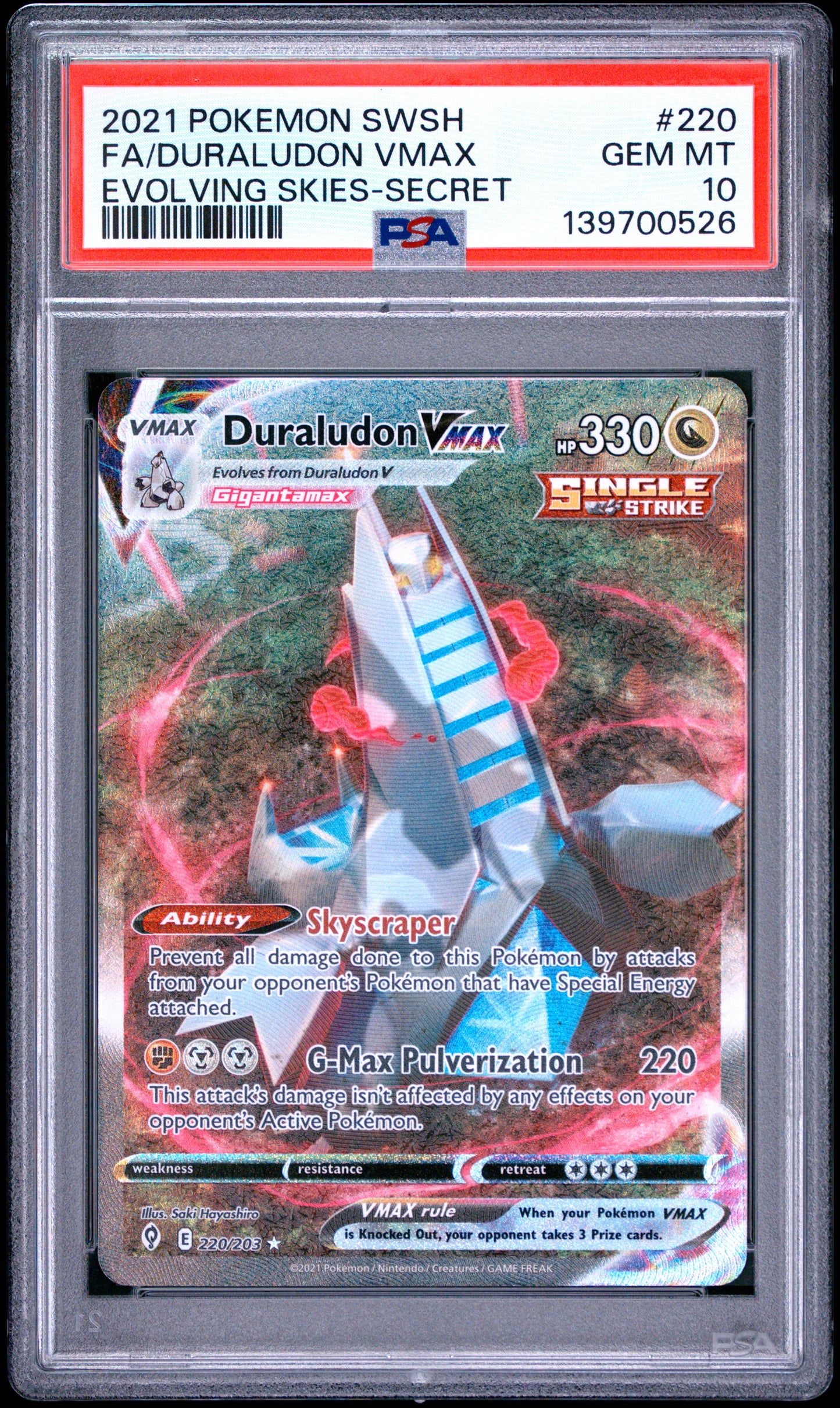 PSA 10 - Duraludon VMAX 220/203 SWSH Evolving Skies x526 - Pokemon