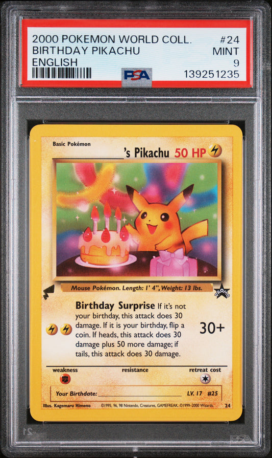 PSA 9 - Birthday Pikachu #24 2000 World Collection Promo - Pokemon