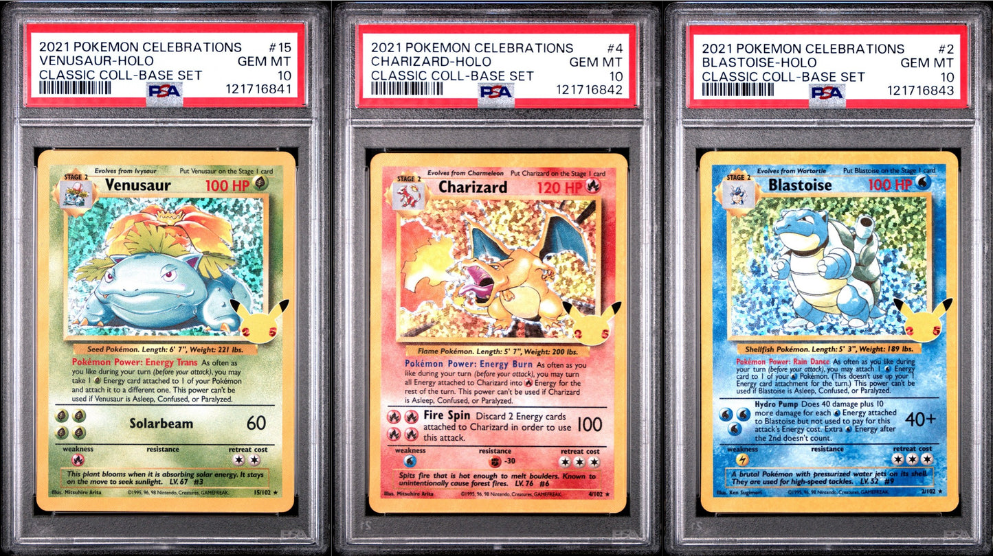 PSA 10 - Venusaur Charizard Blastoise [SEQ] SWSH Celebrations Classic - Pokemon