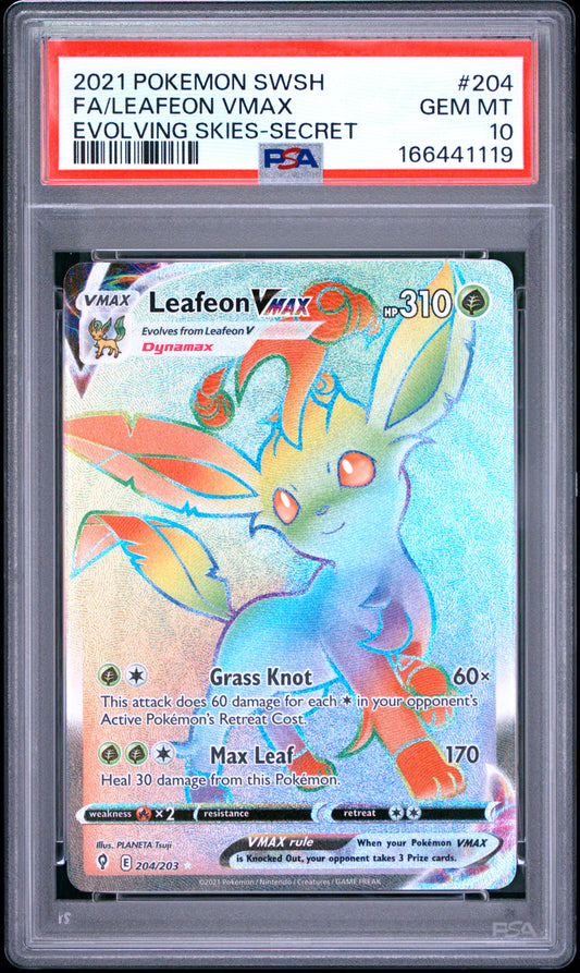 PSA 10 - Leafeon VMAX 204/203 SWSH Evolving Skies x119 - Pokemon