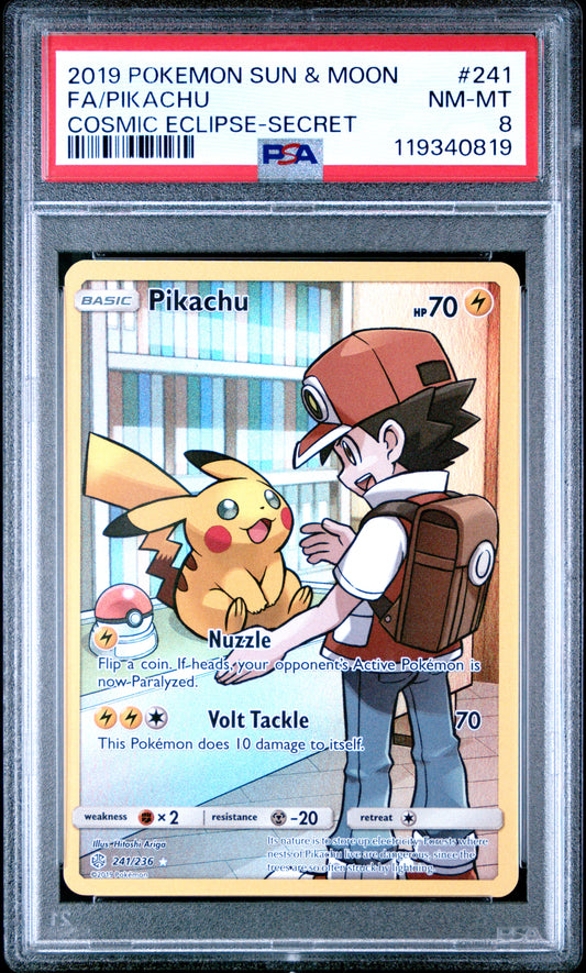 PSA 8 - Pikachu 241/236 Secret Rare S&M Cosmic Eclipse - Pokemon