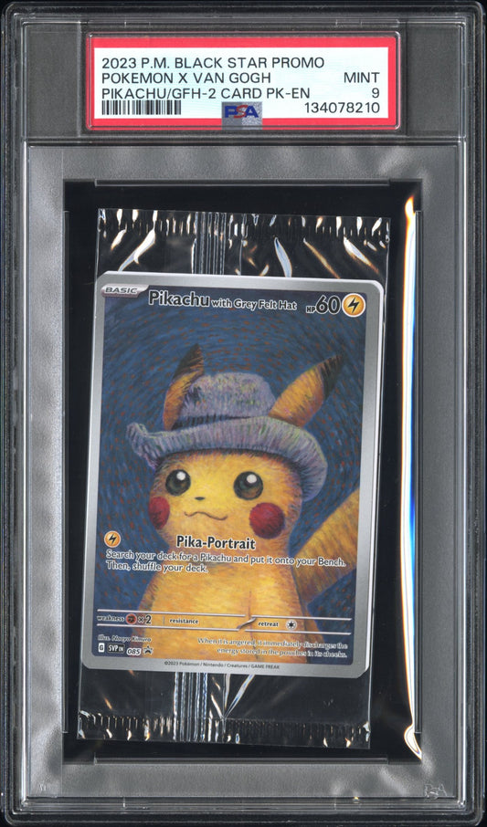 PSA 9 - SEALED Pikachu Grey Felt Hat SVP085 Van Gogh Promo x210 - Pokemon