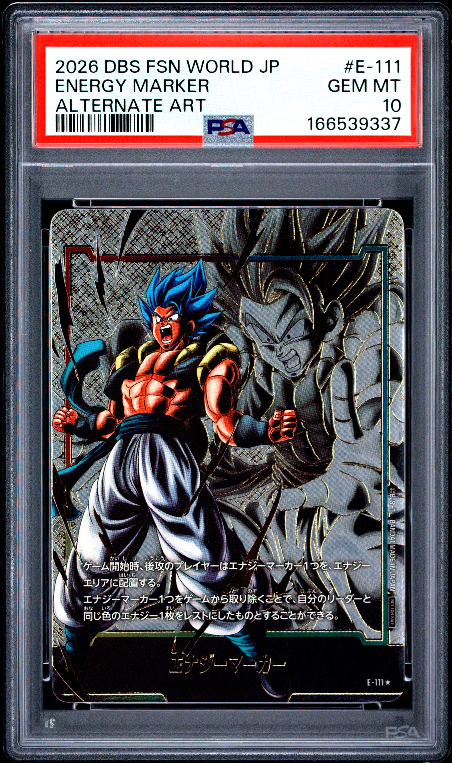 PSA 10 - Vegito Energy Marker E-111 Alternate Art JPN Fusion World x337 - DBS