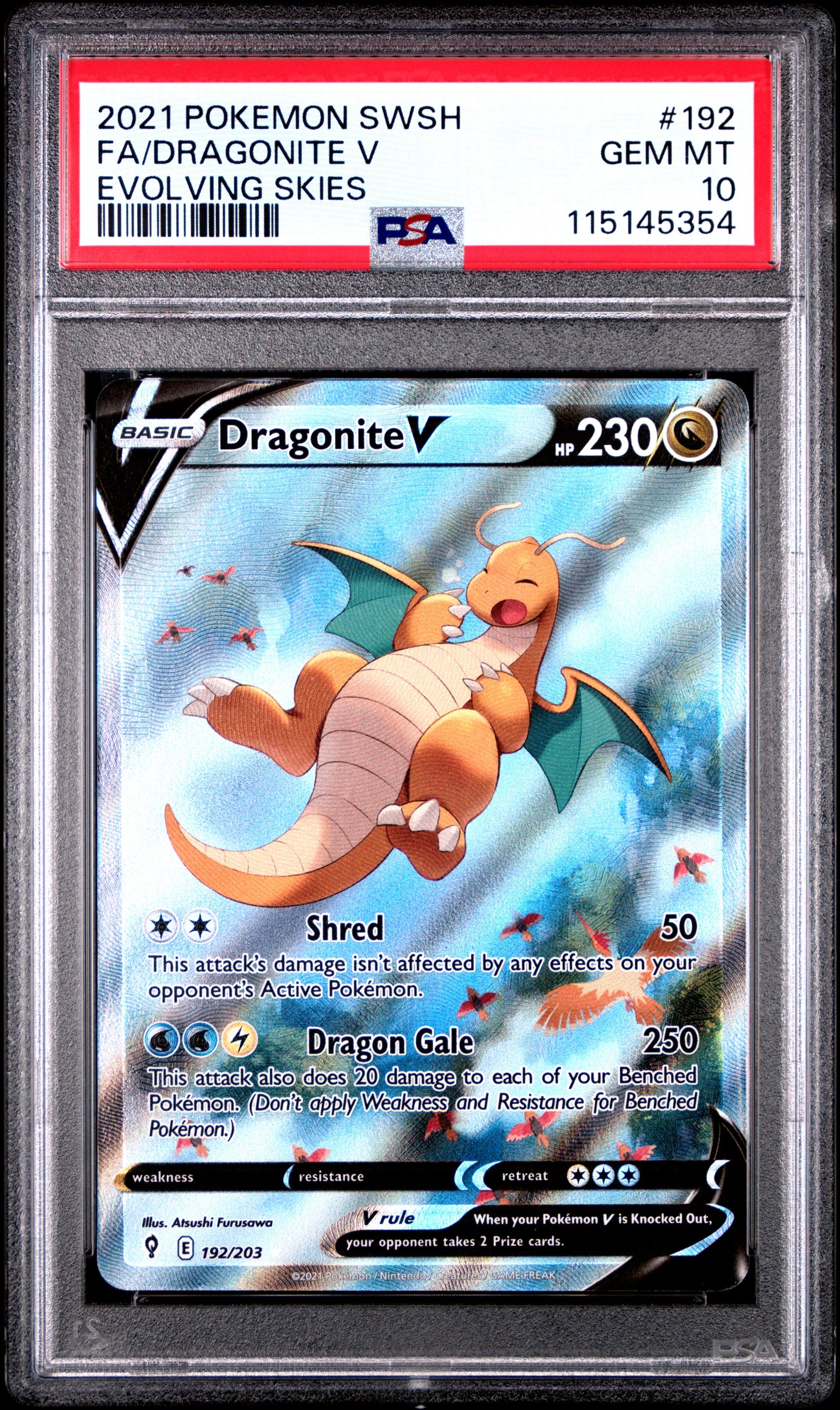 PSA 10 - Dragonite V 192/203 SWSH Evolving Skies - Pokemon