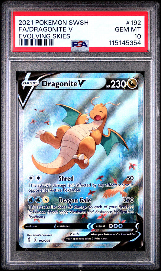 PSA 10 - Dragonite V 192/203 SWSH Evolving Skies - Pokemon