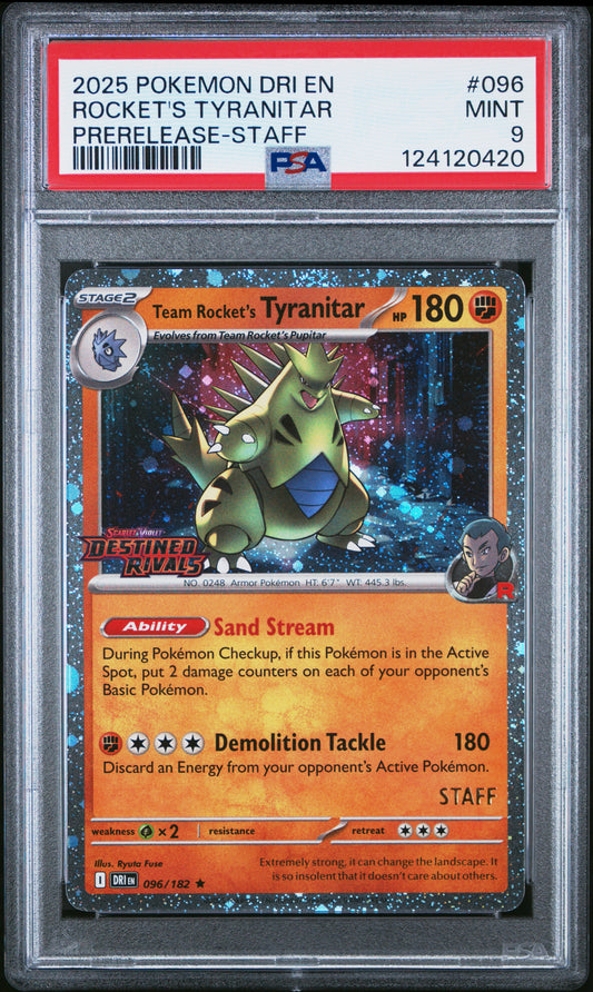 PSA 9 - Rocket's Tyranitar 096/182 *STAFF* Pre-Release SV Destined Rivals - Pokemon
