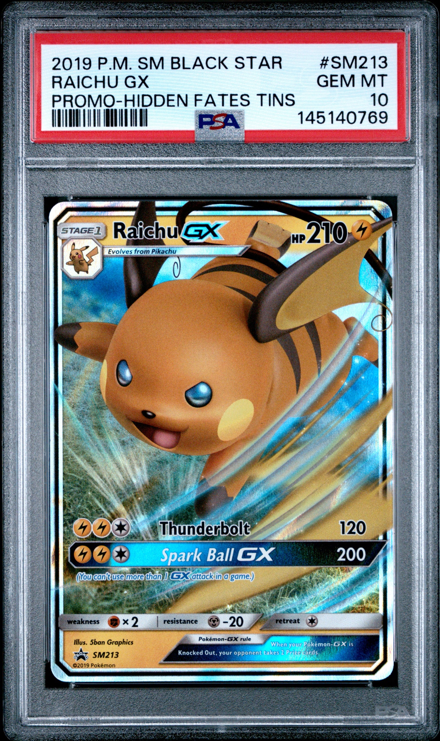 PSA 10 - Raichu GX SM213 Hidden Fates Tins Black Star Promo x769 - Pokemon