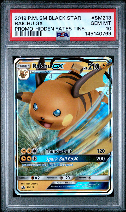 PSA 10 - Raichu GX SM213 Hidden Fates Tins Black Star Promo x769 - Pokemon