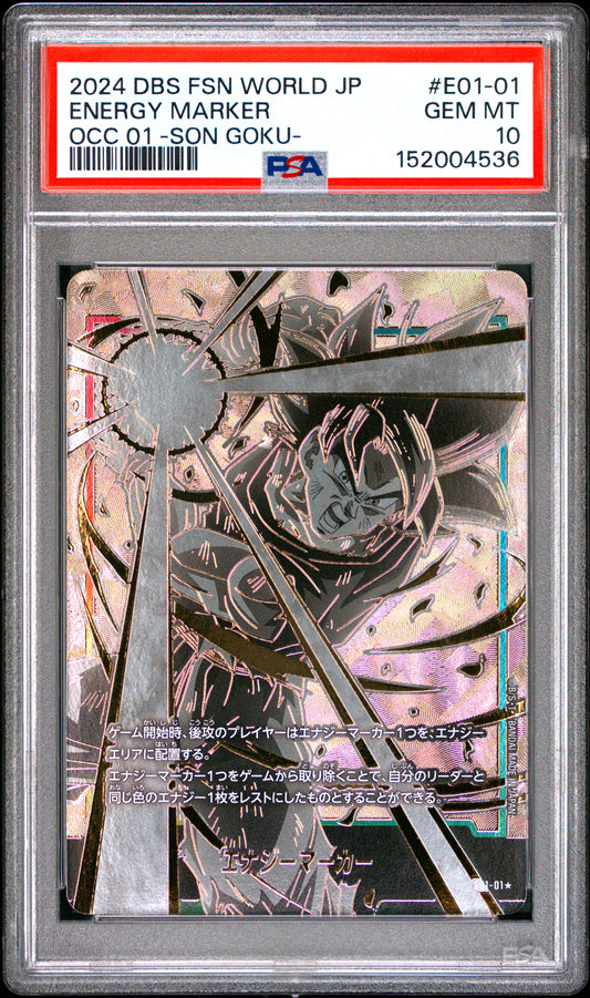 PSA 10 - Son Goku OCC 01 Energy Marker E01-01 JPN Fusion World x536 - DBS