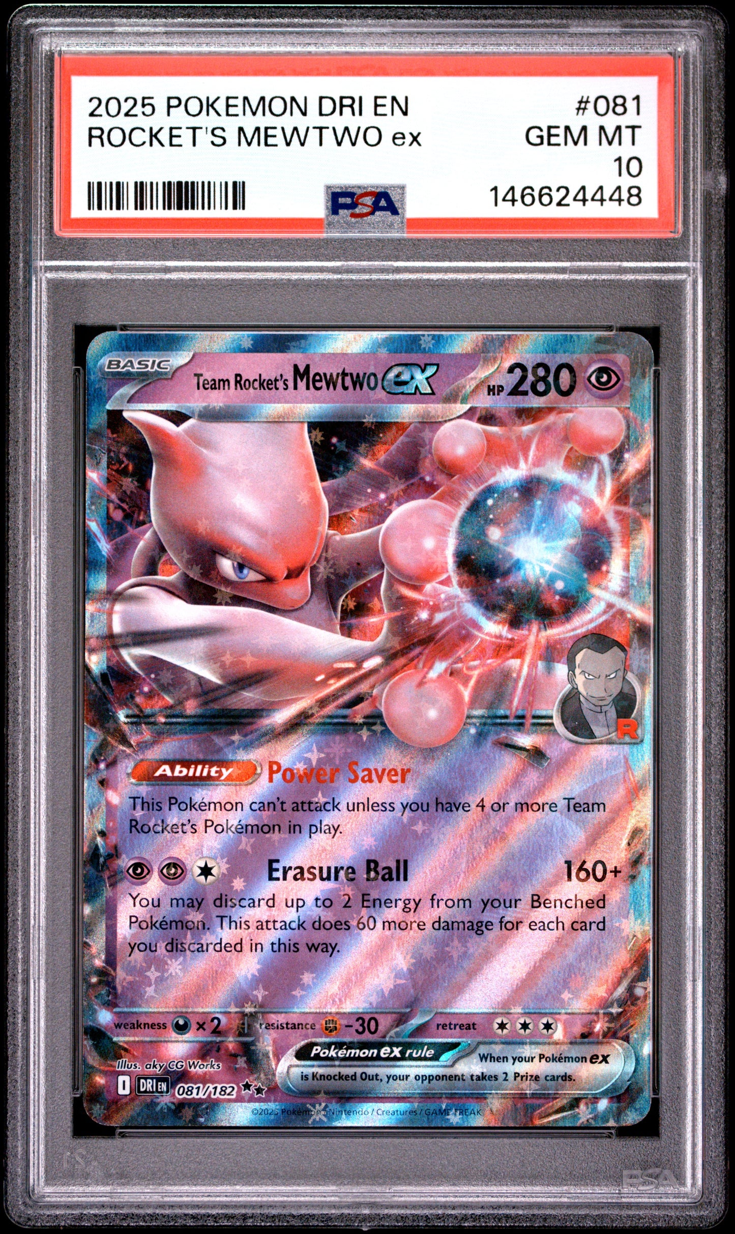 PSA 10 - Team Rocket's Mewtwo ex 081/182 SV Destined Rivals x448 - Pokemon