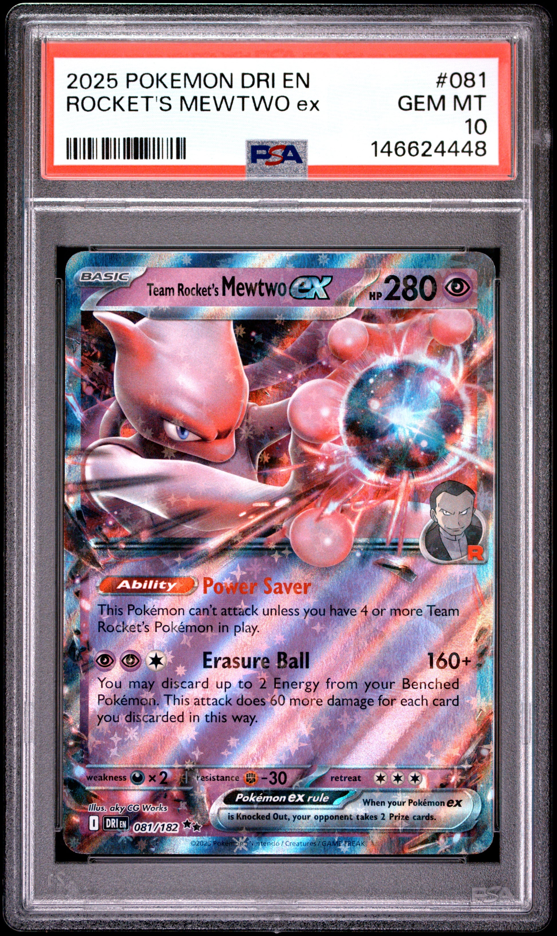 PSA 10 - Team Rocket's Mewtwo ex 081/182 SV Destined Rivals x448 - Pokemon