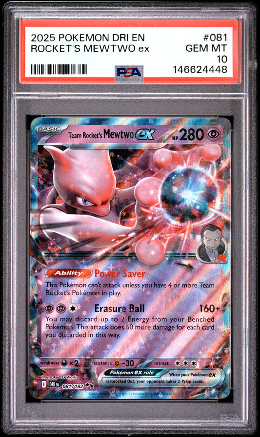 PSA 10 - Team Rocket's Mewtwo ex 081/182 SV Destined Rivals x448 - Pokemon