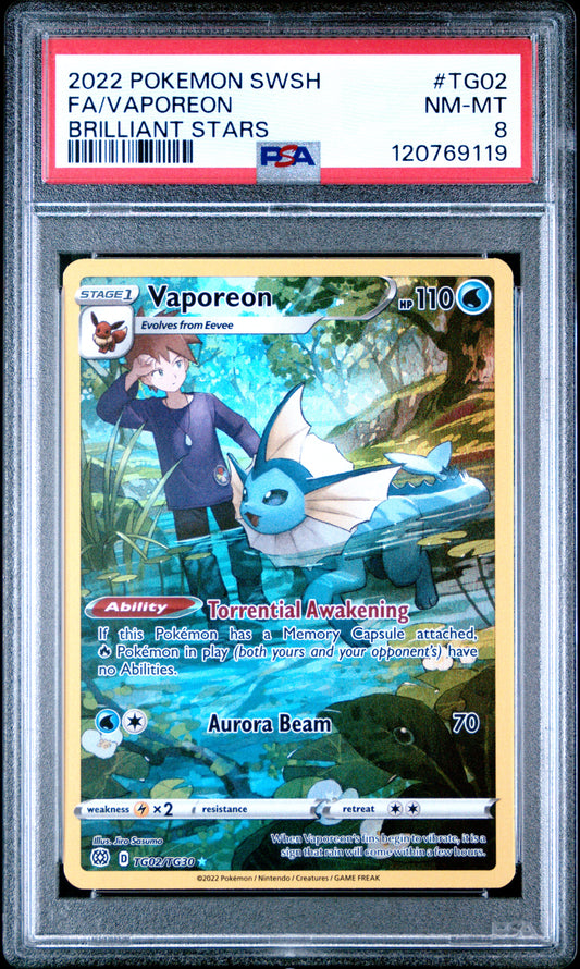 PSA 8 - Vaporeon TG02/TG30 SWSH Brilliant Stars - Pokemon