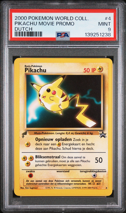 PSA 9 - Pikachu 4 Black Star Promo Dutch 2000 World Collection - Pokemon