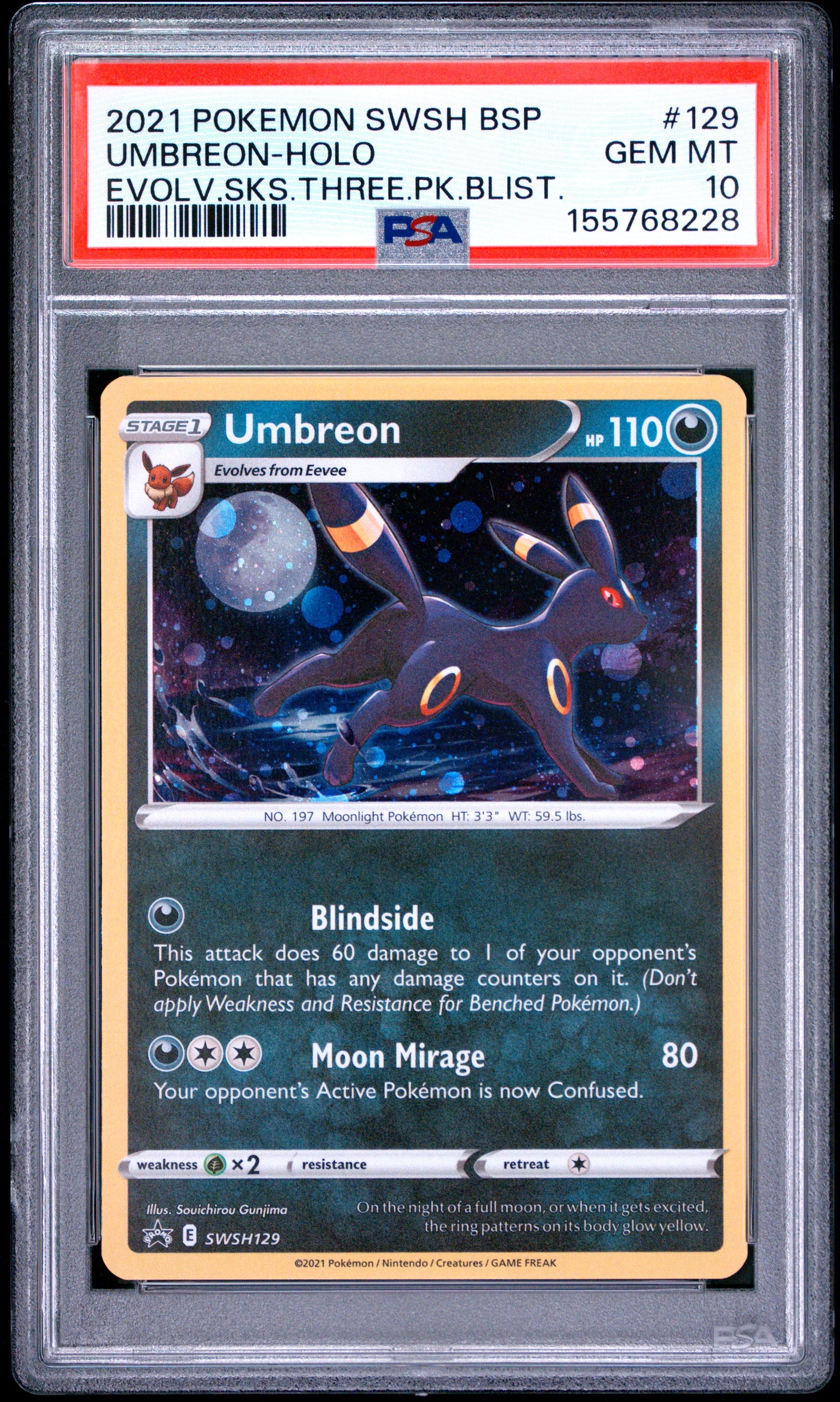 PSA 10 - Umbreon Holo SWSH129 Evolving Skies Three Pack Blister x228 - Pokemon