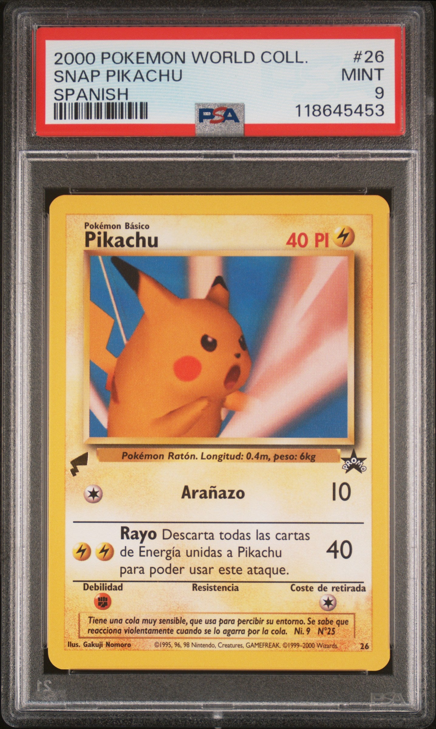 PSA 9 - Snap Pikachu #26 2000 World Collection Promo Spanish - Pokemon