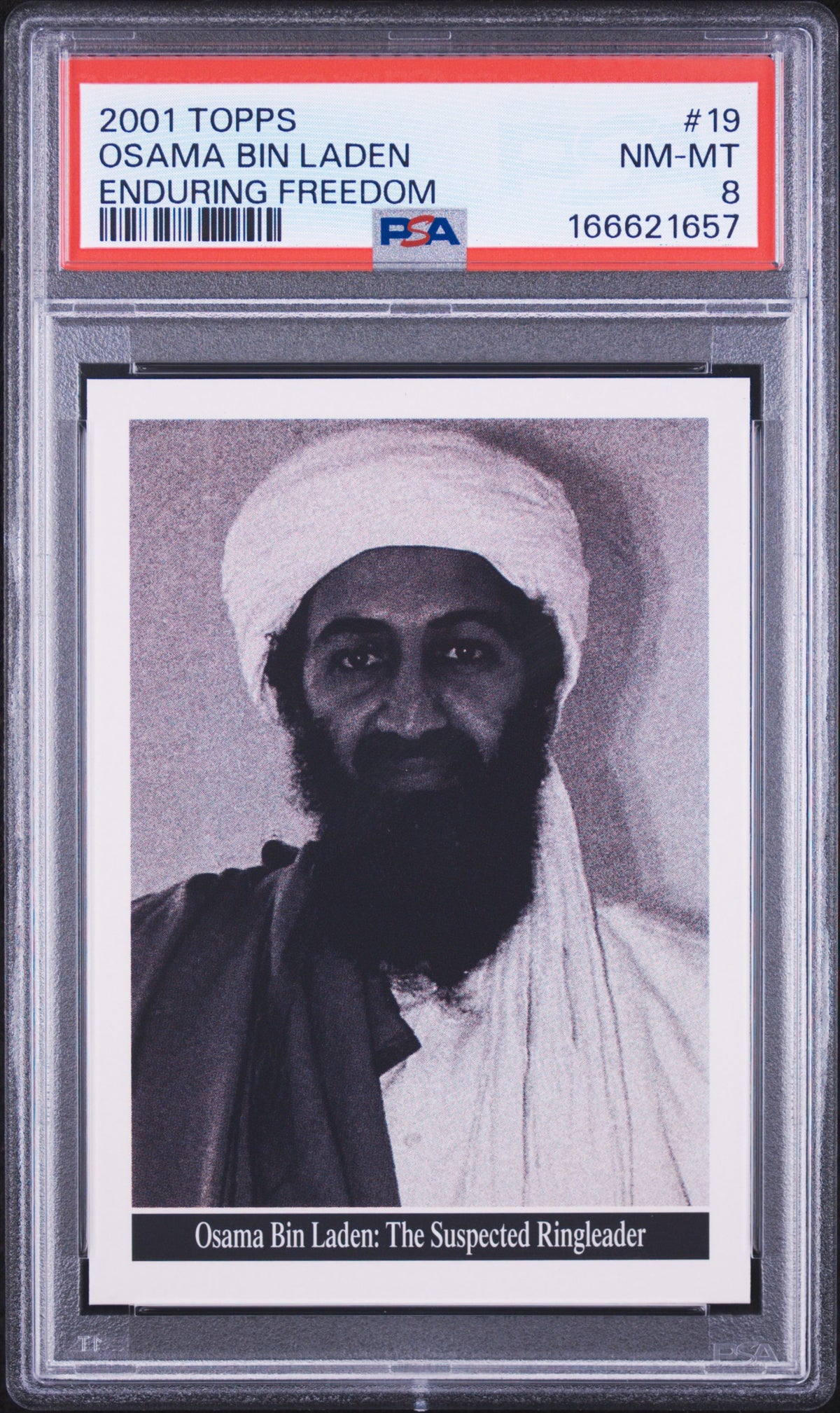 PSA 8 - Osama Bin Laden #19 2001 TOPPS Enduring Freedom x657 [JEC]