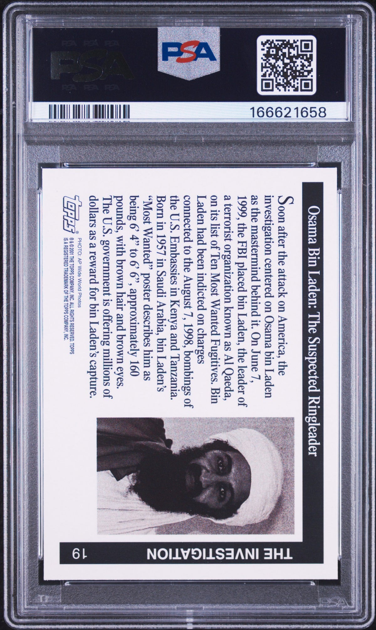 PSA 7 - Osama Bin Laden #19 2001 TOPPS Enduring Freedom x658 [JEC]