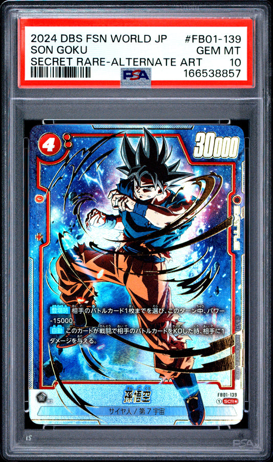 PSA 10 - Son Goku FB01-139 SCR Alt Art JPN Fusion World x857 - DBS