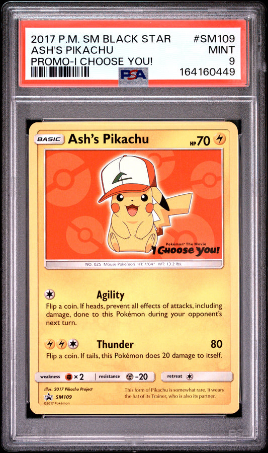 PSA 9 - Ash's Pikachu SM109 I Choose You Promo x449 - Pokemon
