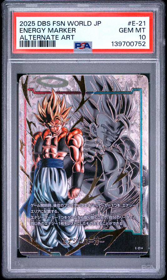 PSA 10 - Gogeta Energy Marker E-21 Alternate Art JPN Fusion World x752 - DBS