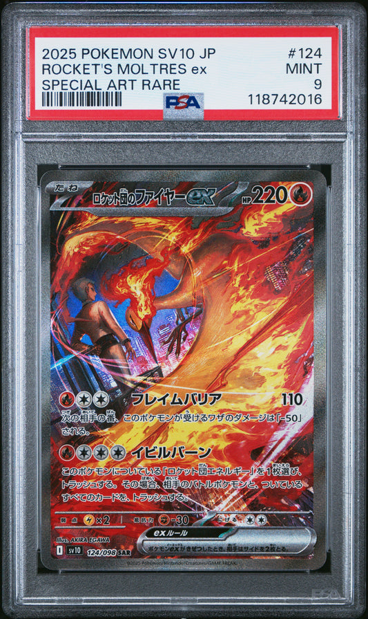 PSA 9 - Team Rocket's Moltres 124/098 SAR SV10 Glory Team Rocket - Pokemon