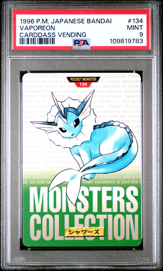 PSA 9 - Vaporeon #134 1996 JPN Bandai Carddass Vending - Pokemon