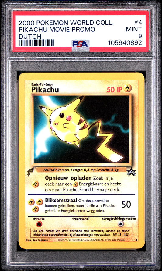 PSA 9 - Pikachu 4 Black Star Promo Dutch 2000 World Collection - Pokemon