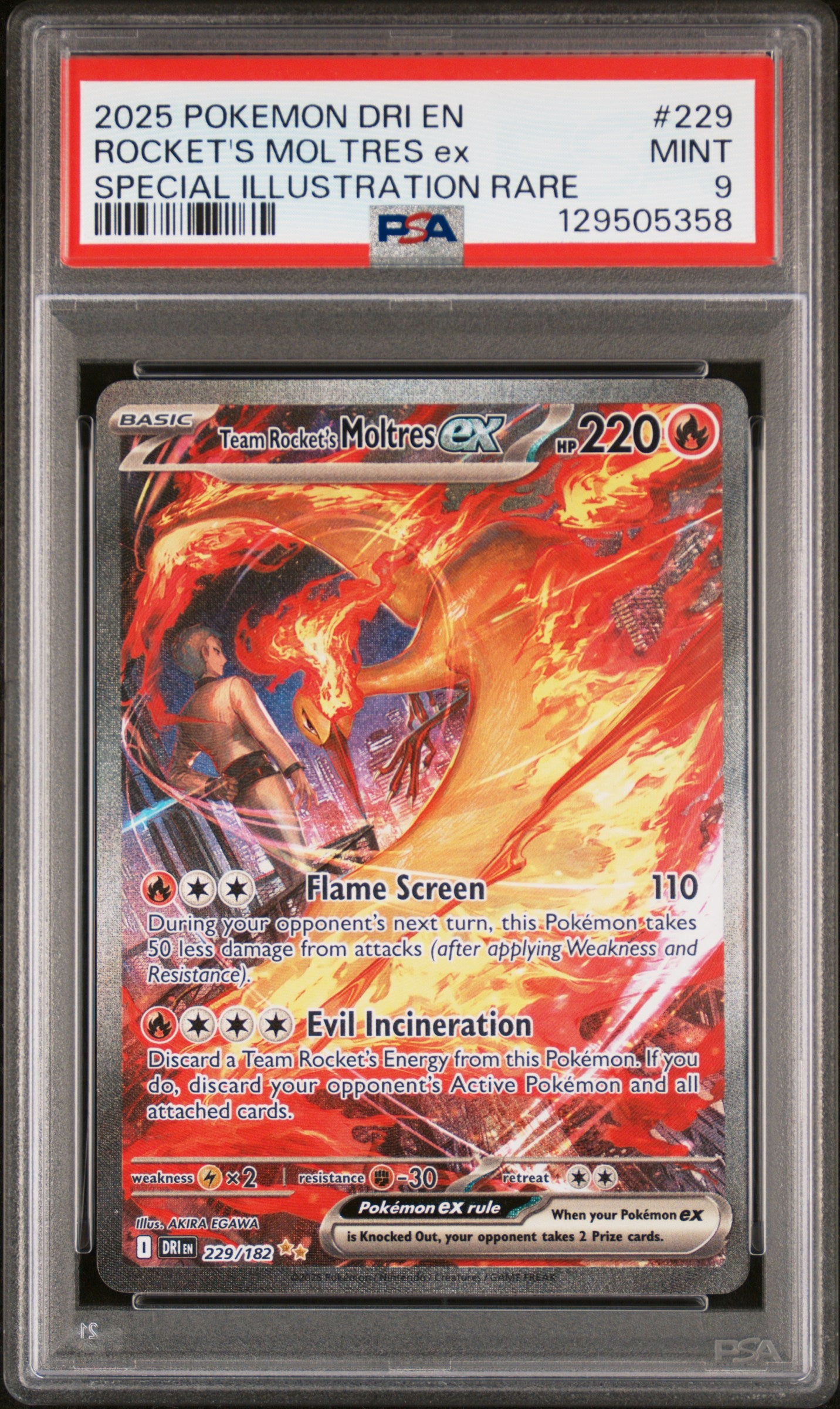 PSA 9 - Rocket's Moltres ex 229/132 SIR SV Destined Rivals - Pokemon