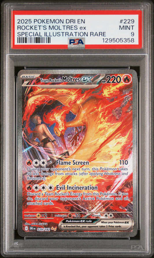 PSA 9 - Rocket's Moltres ex 229/132 SIR SV Destined Rivals - Pokemon