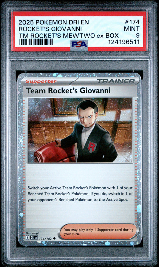 PSA 9 - Rocket's Giovanni Cosmos Holo 174/182 SV Mewtwo ex Box Promo - Pokemon