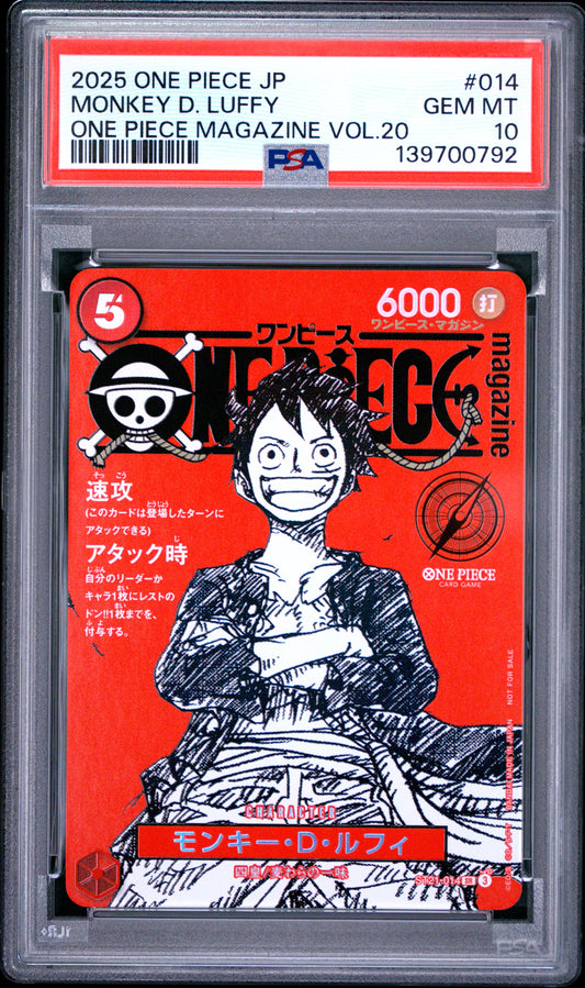 PSA 10 - Monkey D. Luffy ST21-014 Magazine Promo Vol.20 JPN x792 - One Piece