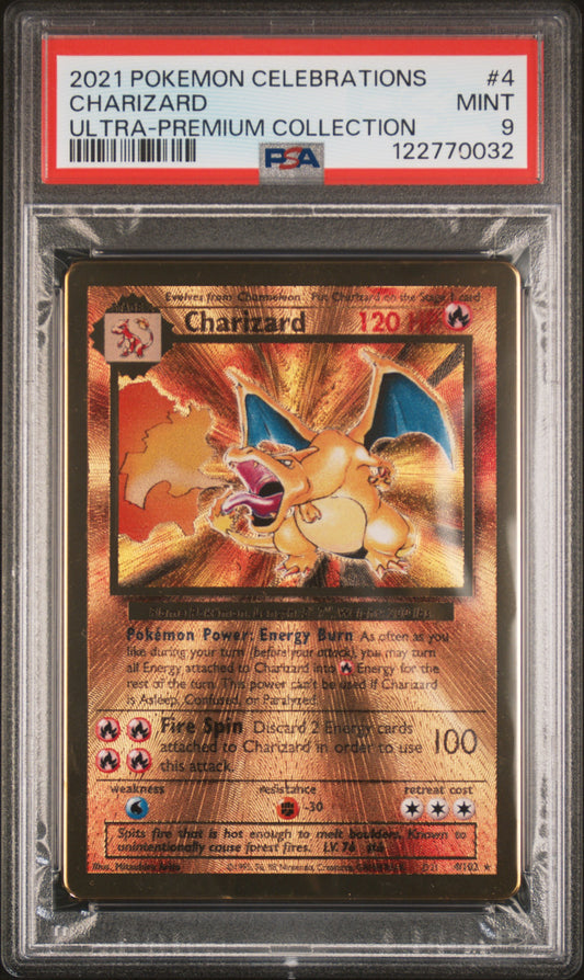 PSA 9 - Charizard 4/102 Metal SWSH Celebrations Ultra Premium Collection - Pokemon