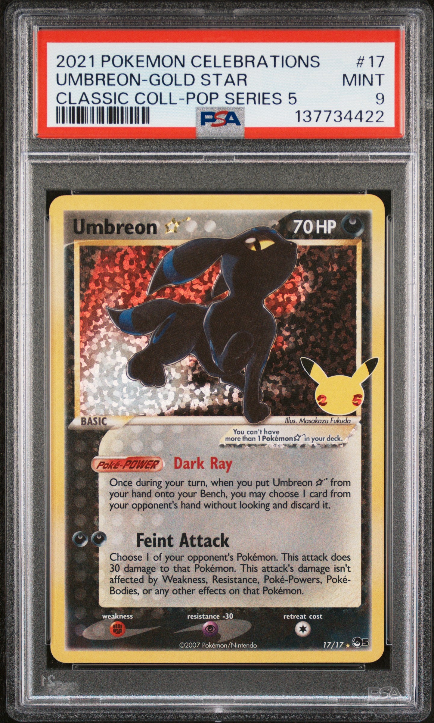 PSA 9 - Umbreon Gold Star 17/17 SWSH Celebrations Classic Collection - Pokemon