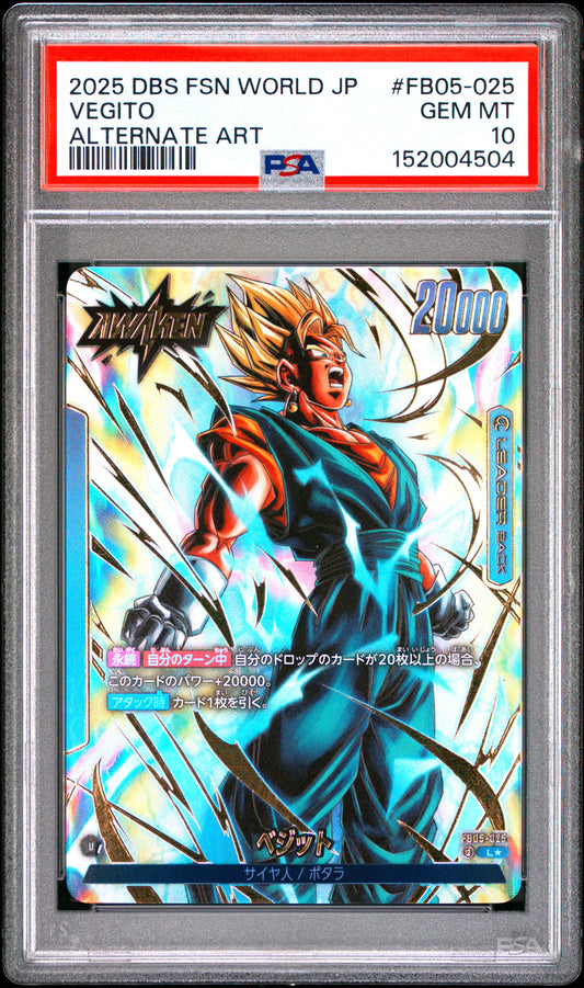 PSA 10 - Vegito FB05-025 Leader Alt Art JPN Fusion World x504- DBS