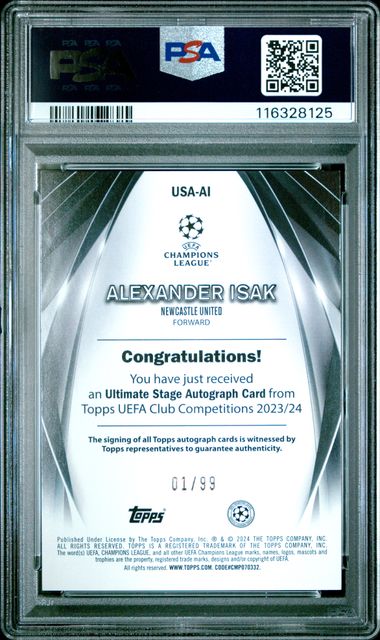 PSA 8 - Isak #USAAI Topps Blue Icy US Auto 23-24 /99 - Football