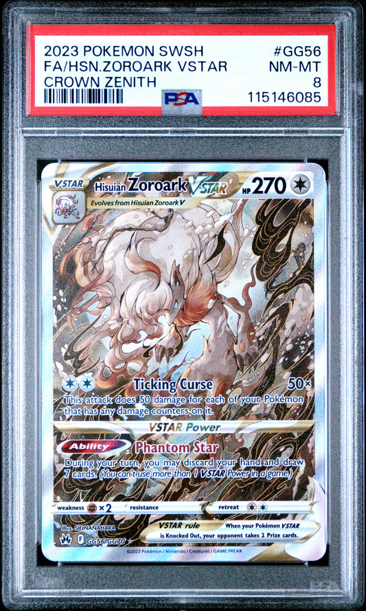 PSA 8 - Hisuian Zoroark VSTAR GG56/GG70 Crown Zenith - Pokemon