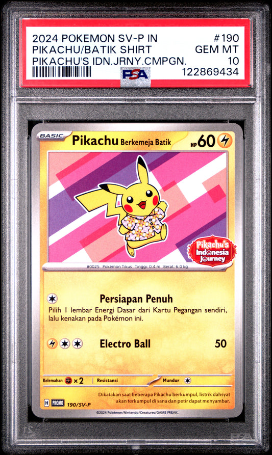 PSA 10 - Pikachu in Batik Shirt 190/SV-P Indonesian Journey Exclusive Promo - Pokemon