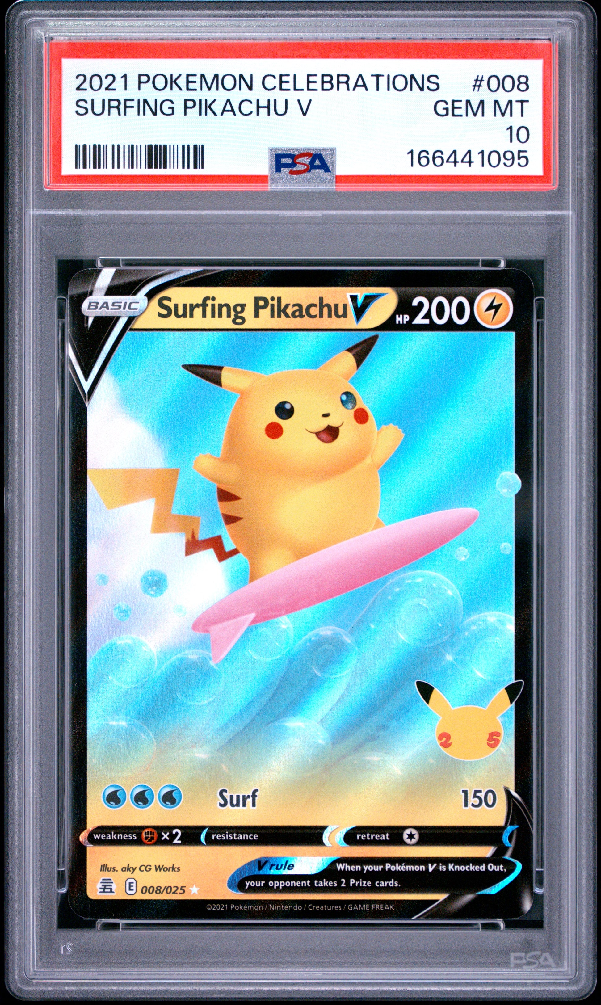PSA 10 - Surfing Pikachu V 008/025 SWSH Celebrations x095 - Pokemon