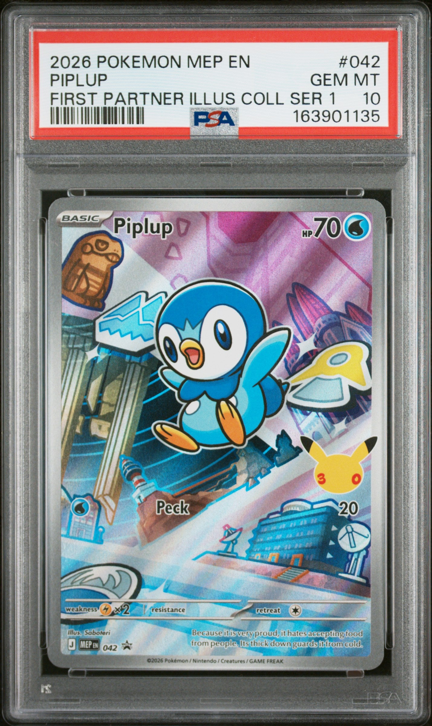PSA 10 - Piplup MEP042 First Partner Illustration Promo x135 - Pokemon