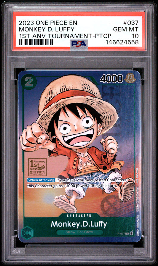 PSA 10 - Monkey D. Luffy P-037 1st Anniversary Tournament x558 - One Piece