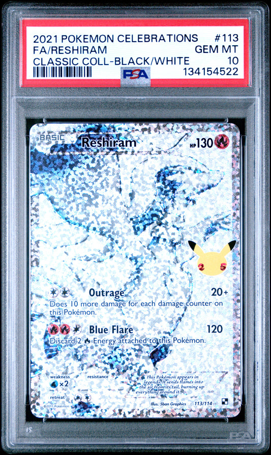 PSA 10 - Reshiram 113/114 SWSH Celebrations Classic Collection - Pokemon