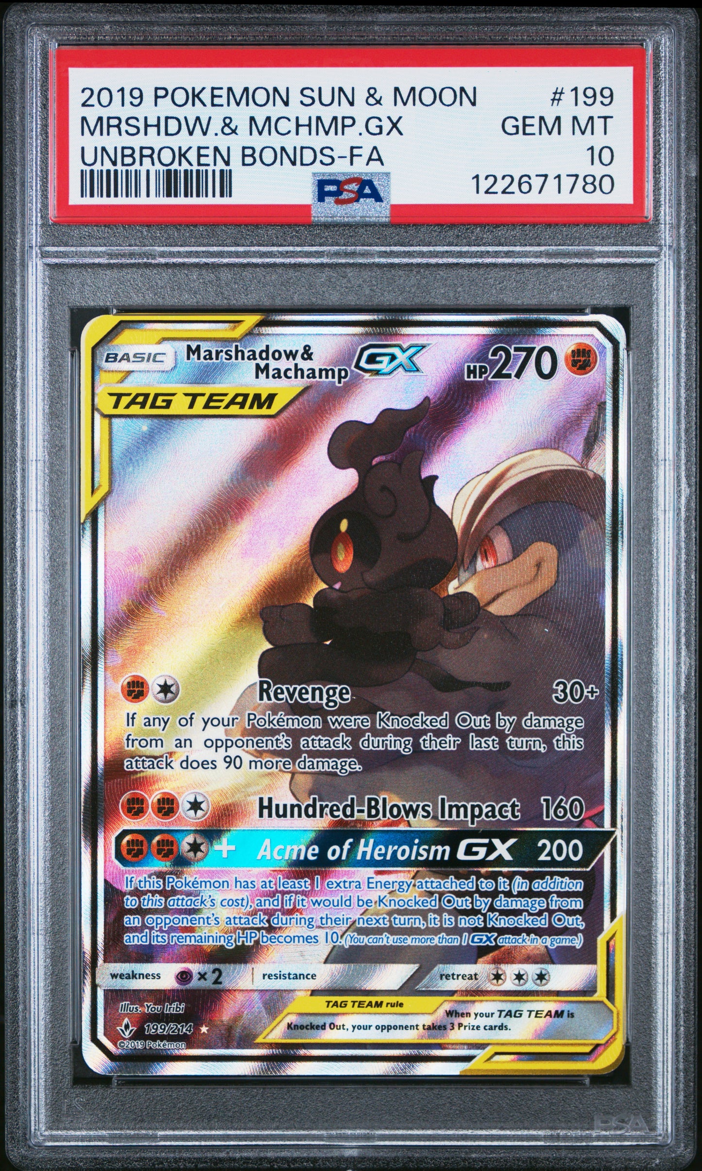 PSA 10 - Marshadow & Machamp GX 199/214 S&M Unbroken Bonds - Pokemon