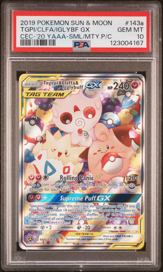 PSA 10 - Togepi Cleffa Igglypuff GX 143a/236 S&M Cosmic Eclipse Promo - Pokemon