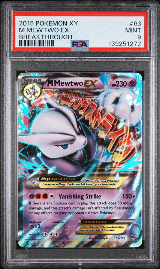 PSA 9 - M Mewtwo EX 63/162 XY BREAKthrough - Pokemon