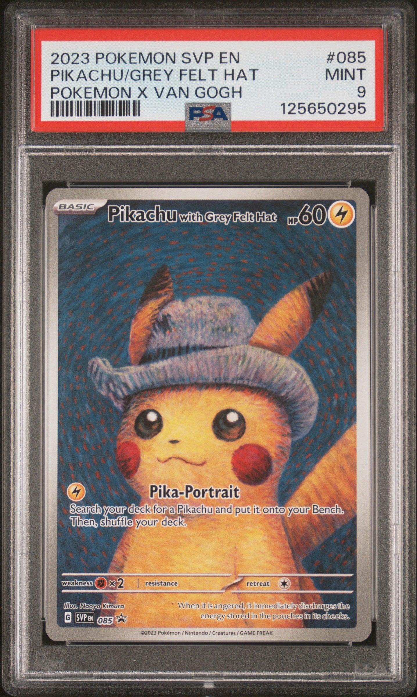 PSA 9 - Pikachu Grey Felt Hat SVP085 Van Gogh Promo - Pokemon