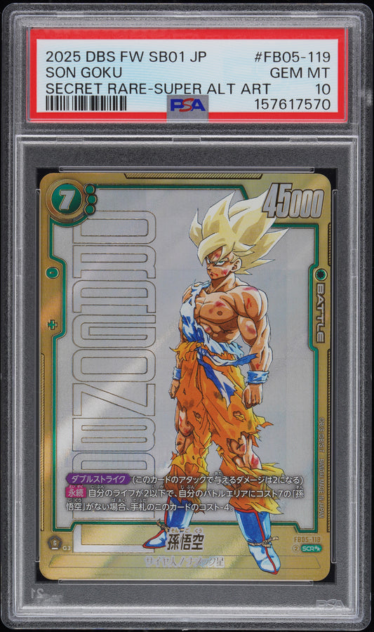 PSA 10 - Son Goku FB05-119 Secret Rare Super Alt Art JPN Fusion World x570 - DBS