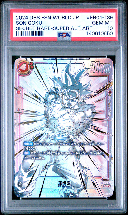 PSA 10 - Son Goku Super Alt Art FB01-139 Japanese Fusion World - DBS