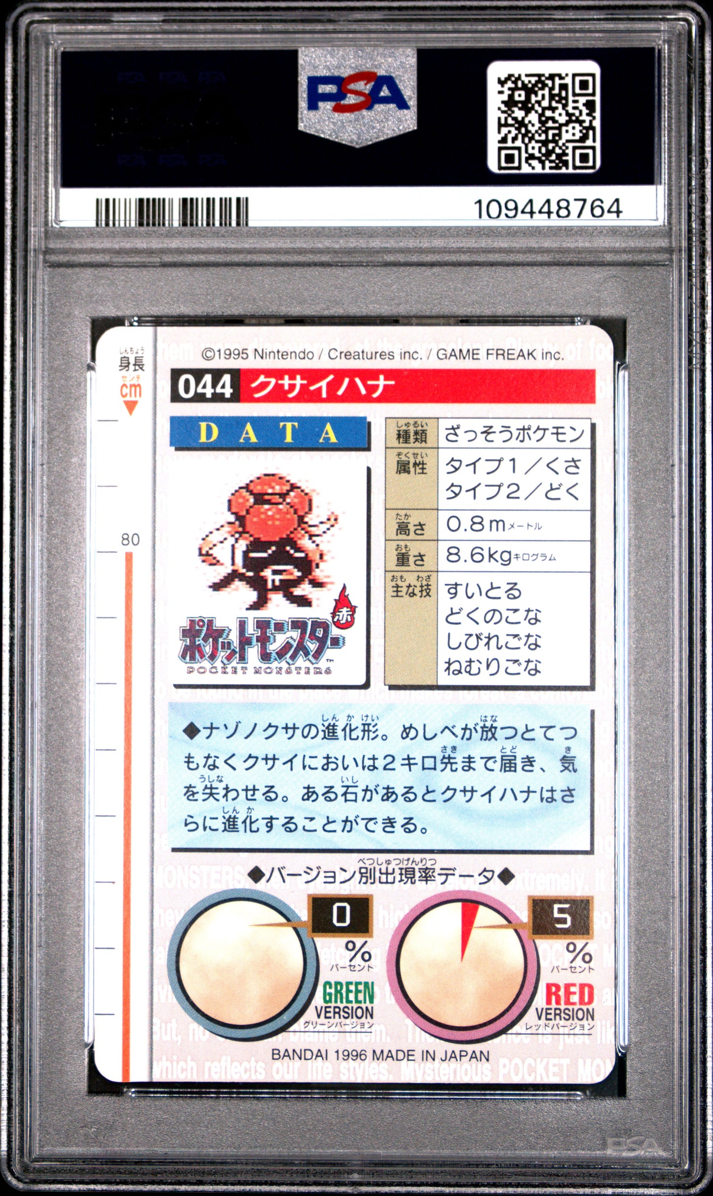 PSA 10 - Gloom #44 1996 JPN Bandai Carddass Vending - Pokemon